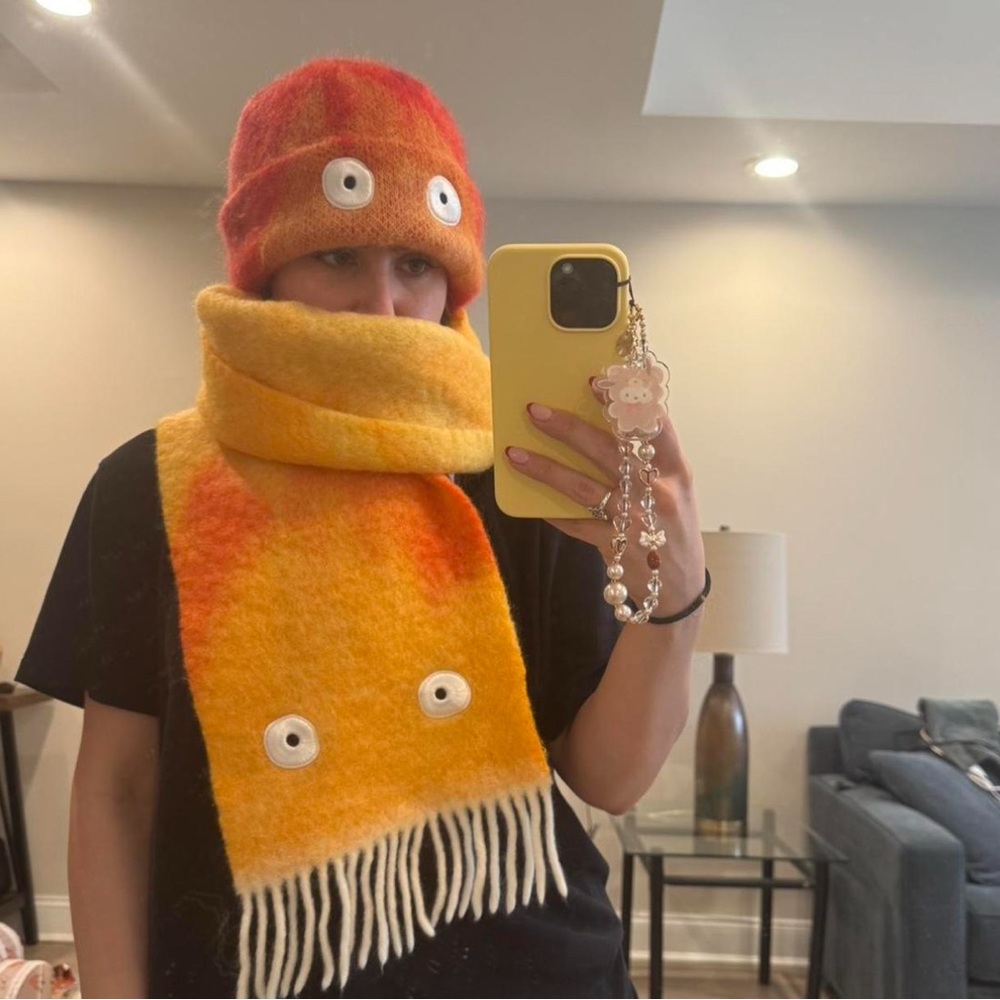 Loewe Red and Orange Scarf and Hat Set